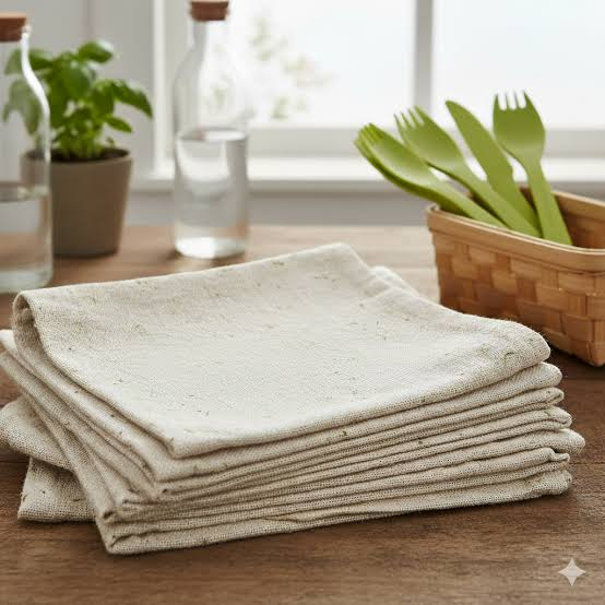 Sustainable Linen & Reusable Green Cutlery Set – Eco-Friendly Tableware