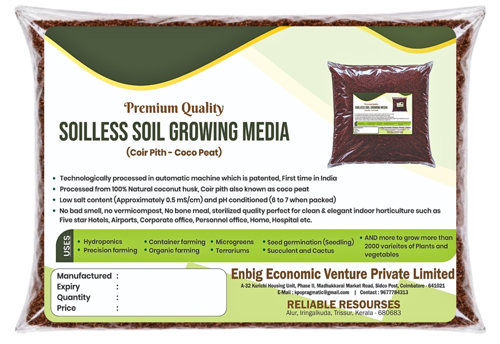 SOILLESS SOIL GROWING MEDIA (Coir Pith-Coco-Peat)